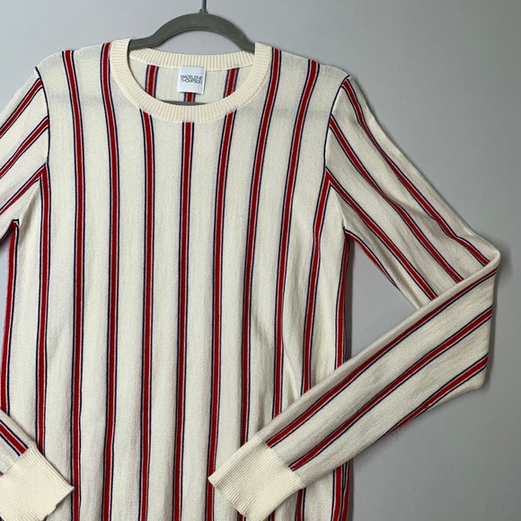 Madelein Thompson Women Sweater L Cream Red Stripe Cashmere Silk Crewneck - Picture 3 of 12
